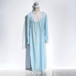 🌻NEW w.tag VINTAGE Gilligan & O'Malley Blue Fleece Cottagecore 80s Nightgown SM